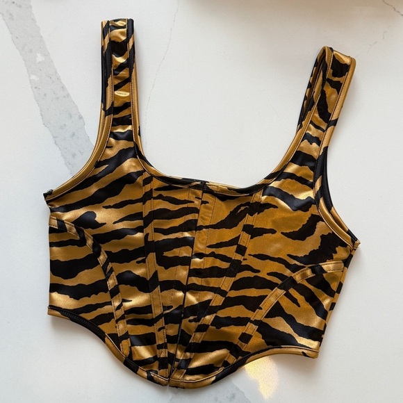 Urban Outfitters Tops - Motel Urban Outfitters Metallic Gold Tiger Stripe Bustier Tank Top XS